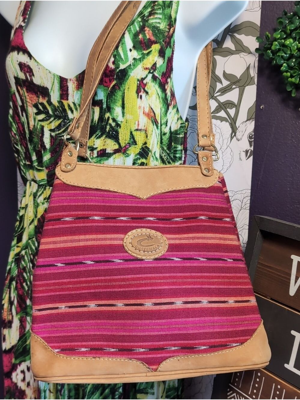 Suede & Woven Textile Artisan Handbag Guatemala